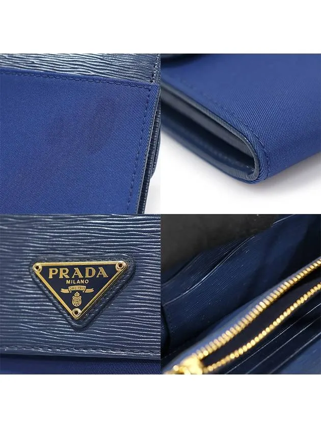 1MT437 Blue Tesuto Vitello Move Gold Triangle Long Wallet Cross Bag