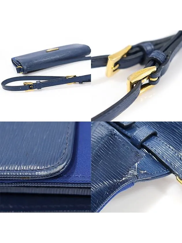 1MT437 Blue Tesuto Vitello Move Gold Triangle Long Wallet Cross Bag