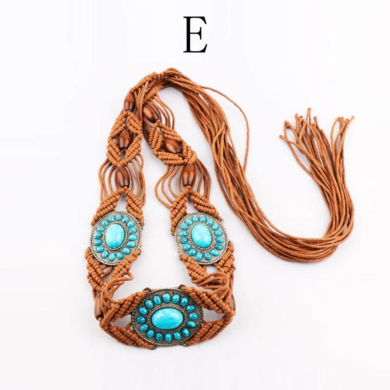 1PC Casual Women Braided Belt Wooden Bead Waistband Tassels Rope Ethnic Colourful Fashion