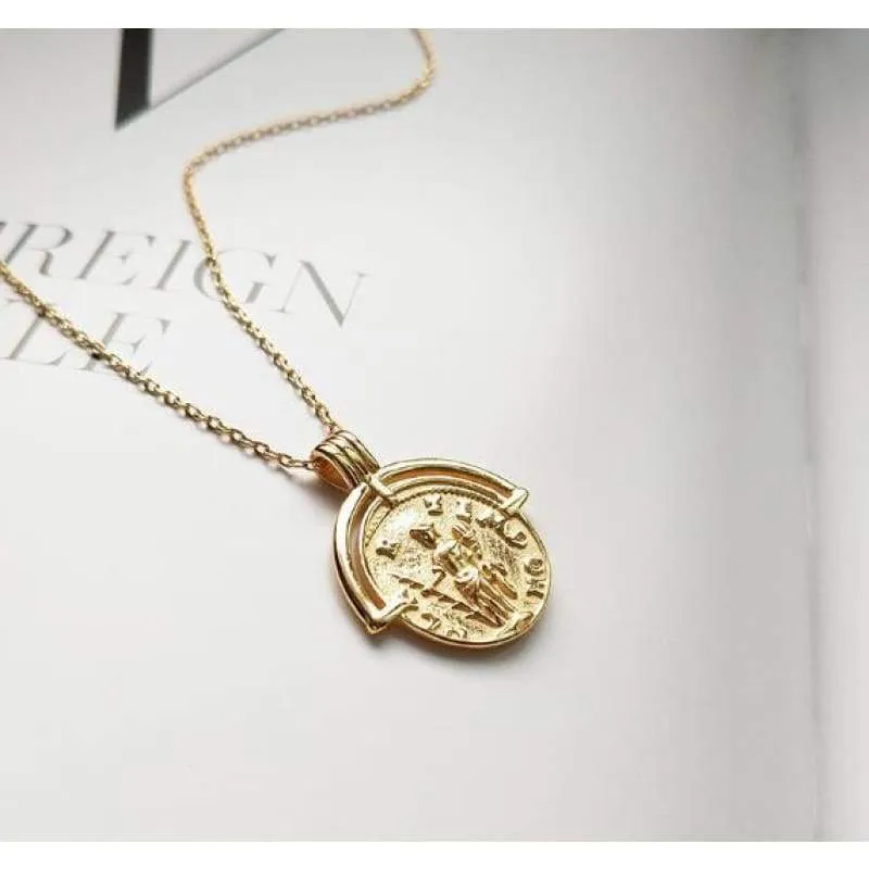 2019 Retro Gold Sliver Roman Coin Pendant Necklaces Vintage Single Layered Choker Minimalist Disc Chokers Necklaces Jewelry