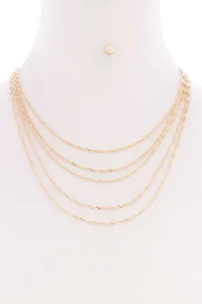 5 Layered Twist Chain Multi Metal Necklace Earring Set