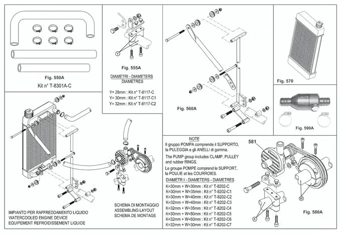 (580A) IA-T8202C6 X30 32mm Frame, 50mm Axle Water Pump Kit