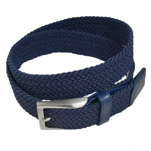 ALEC - Mens Woven Navy Blue Elastic Stretch Belt with Silver Buckle