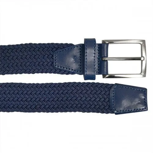 ALEC - Mens Woven Navy Blue Elastic Stretch Belt with Silver Buckle