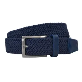 ALEC - Mens Woven Navy Blue Elastic Stretch Belt with Silver Buckle