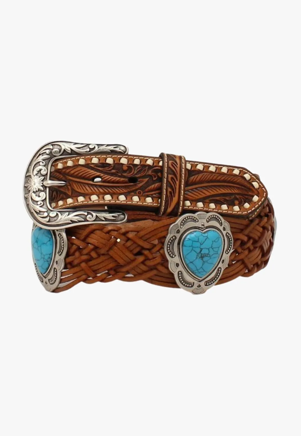 Angel Ranch Womens Turquoise Heart Concho Belt