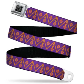 BD Wings Logo CLOSE-UP Black/Silver Seatbelt Belt - Aztec22 Purple/Orange/Pink Webbing