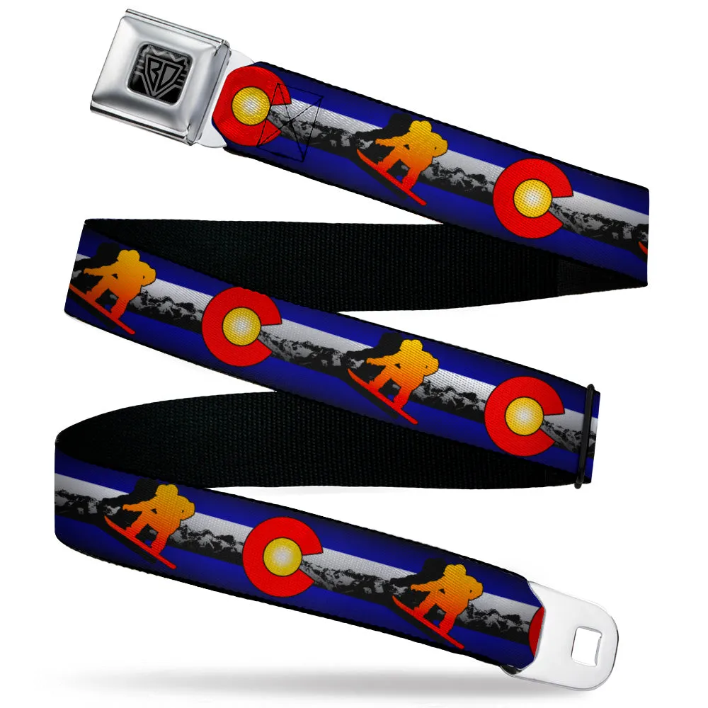 BD Wings Logo CLOSE-UP Black/Silver Seatbelt Belt - Colorado Snowboarder3 Orange/Mountains Webbing