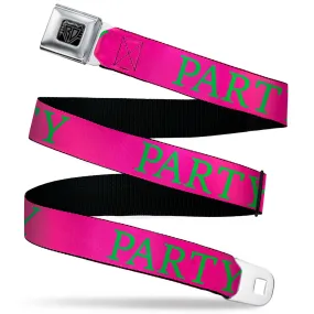 BD Wings Logo CLOSE-UP Black/Silver Seatbelt Belt - PARTY Pink/Green Webbing