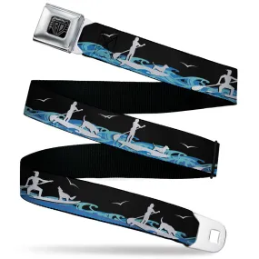 BD Wings Logo CLOSE-UP Black/Silver Seatbelt Belt - SUP w/Dog Black/Blues/White Webbing