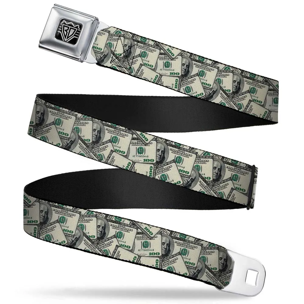 BD Wings Logo CLOSE-UP Full Color Black Silver Seatbelt Belt - Benjamins Webbing