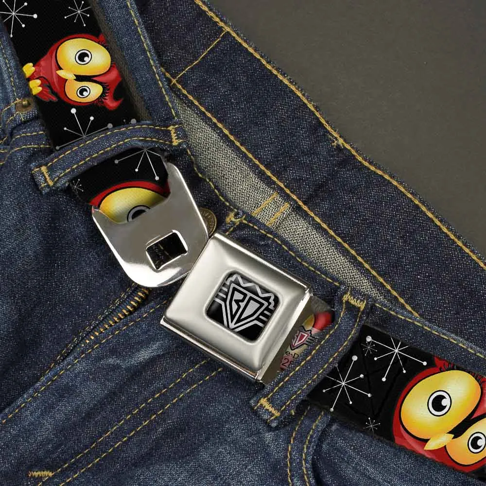 BD Wings Logo CLOSE-UP Full Color Black Silver Seatbelt Belt - Big Eye Owl Webbing