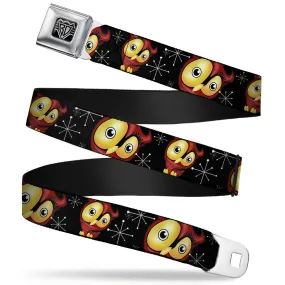 BD Wings Logo CLOSE-UP Full Color Black Silver Seatbelt Belt - Big Eye Owl Webbing