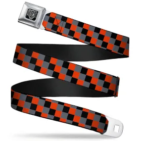 BD Wings Logo CLOSE-UP Full Color Black Silver Seatbelt Belt - Checker Trio Gray/Black/Red Webbing