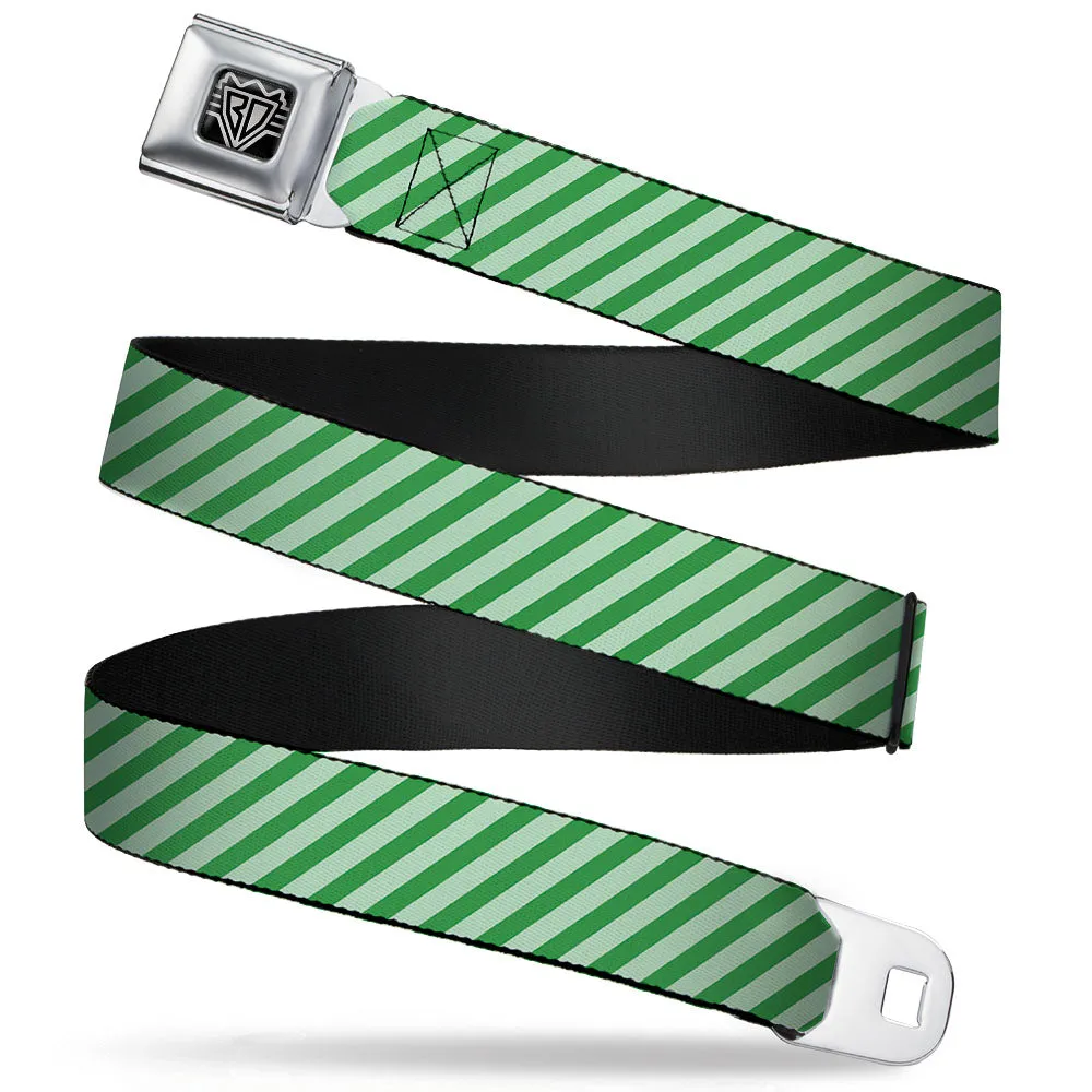 BD Wings Logo CLOSE-UP Full Color Black Silver Seatbelt Belt - Diagonal Stripes Pastel Greens Webbing