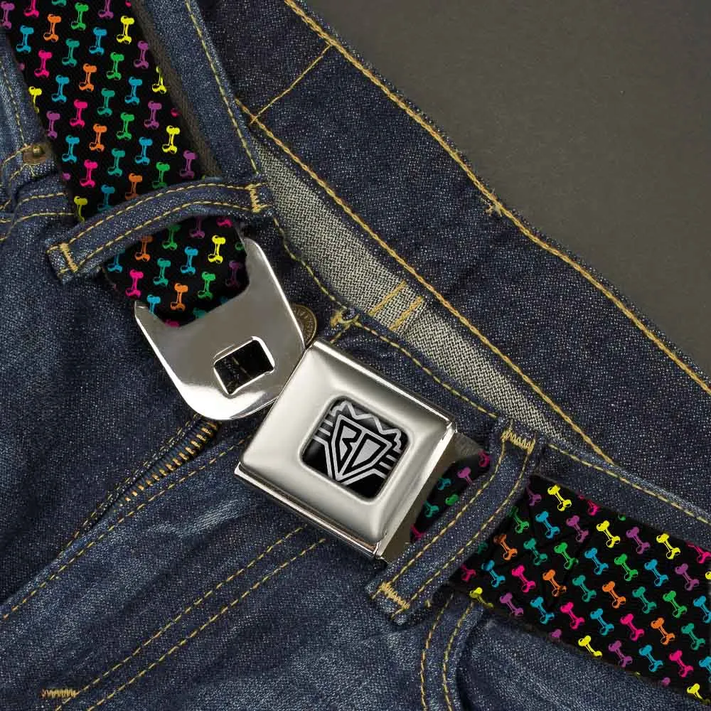 BD Wings Logo CLOSE-UP Full Color Black Silver Seatbelt Belt - Dog Bone Black/Multi Color Webbing