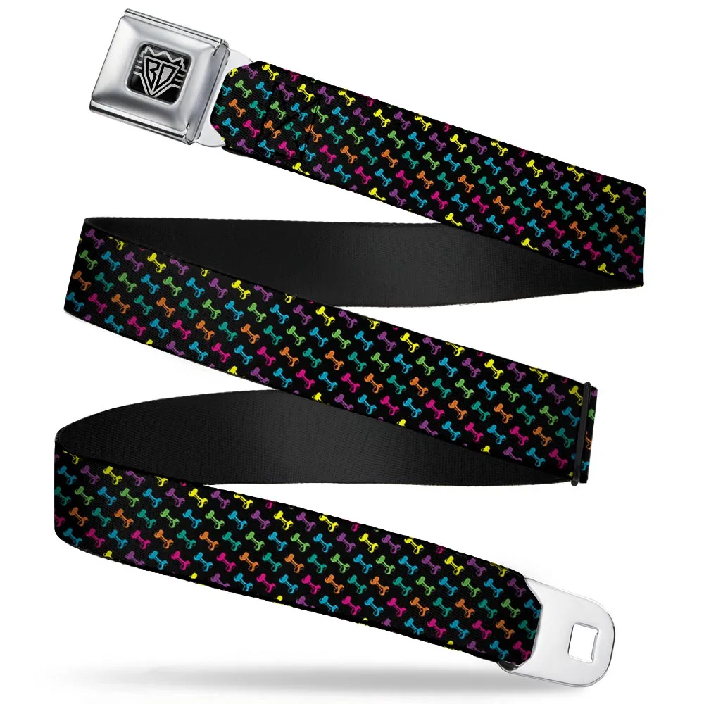 BD Wings Logo CLOSE-UP Full Color Black Silver Seatbelt Belt - Dog Bone Black/Multi Color Webbing