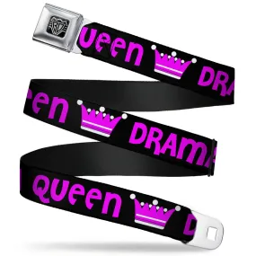 BD Wings Logo CLOSE-UP Full Color Black Silver Seatbelt Belt - DRAMA QUEEN Black/Fuchsia Webbing