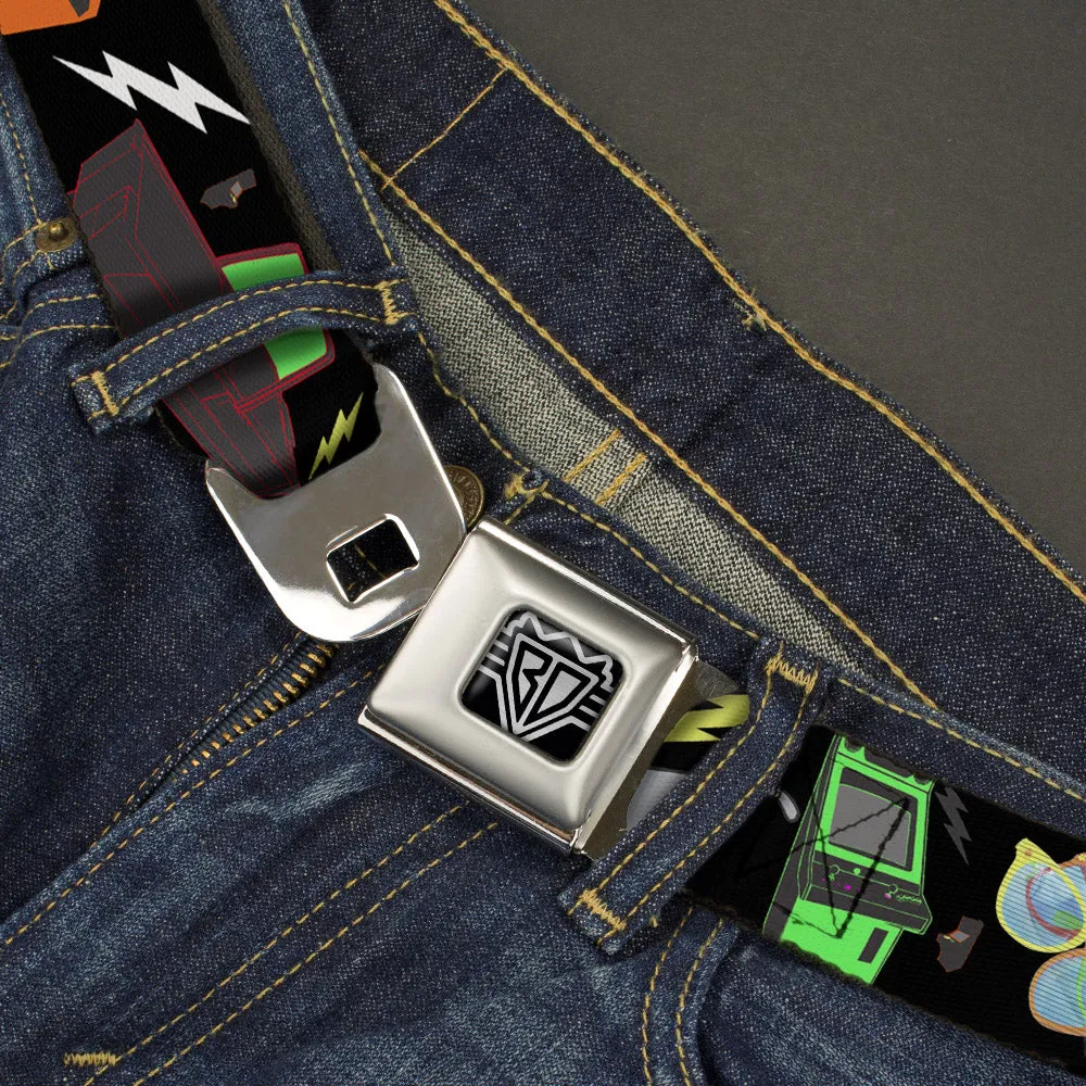 BD Wings Logo CLOSE-UP Full Color Black Silver Seatbelt Belt - Eighties Arcade Black Webbing