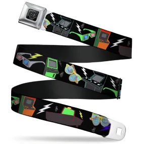 BD Wings Logo CLOSE-UP Full Color Black Silver Seatbelt Belt - Eighties Arcade Black Webbing