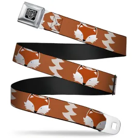 BD Wings Logo CLOSE-UP Full Color Black Silver Seatbelt Belt - Fox Face/Tail Orange/Natural Webbing