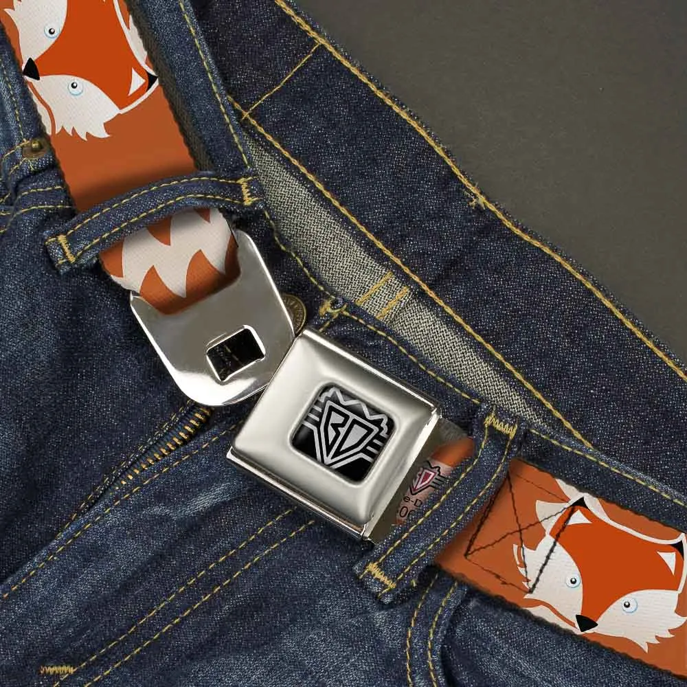 BD Wings Logo CLOSE-UP Full Color Black Silver Seatbelt Belt - Fox Face/Tail Orange/Natural Webbing