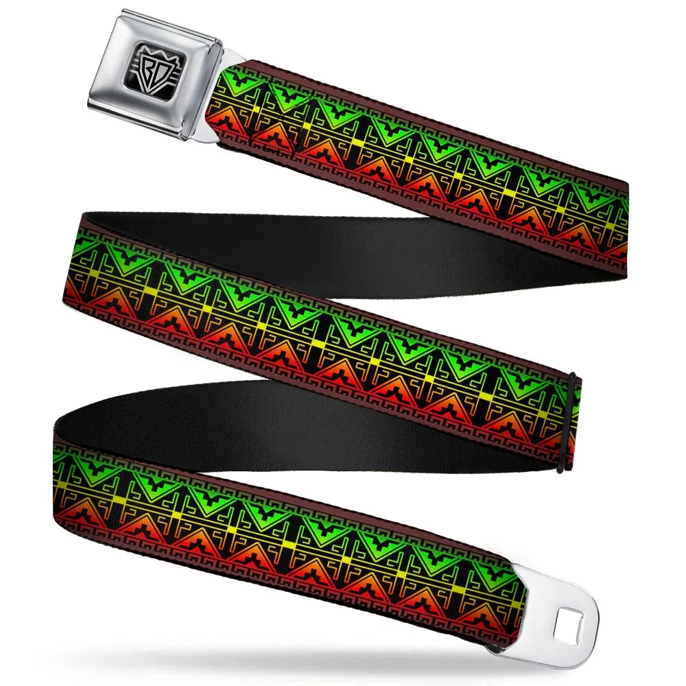 BD Wings Logo CLOSE-UP Full Color Black Silver Seatbelt Belt - Geomteric2 Black/Red/Yellow/Green Webbing