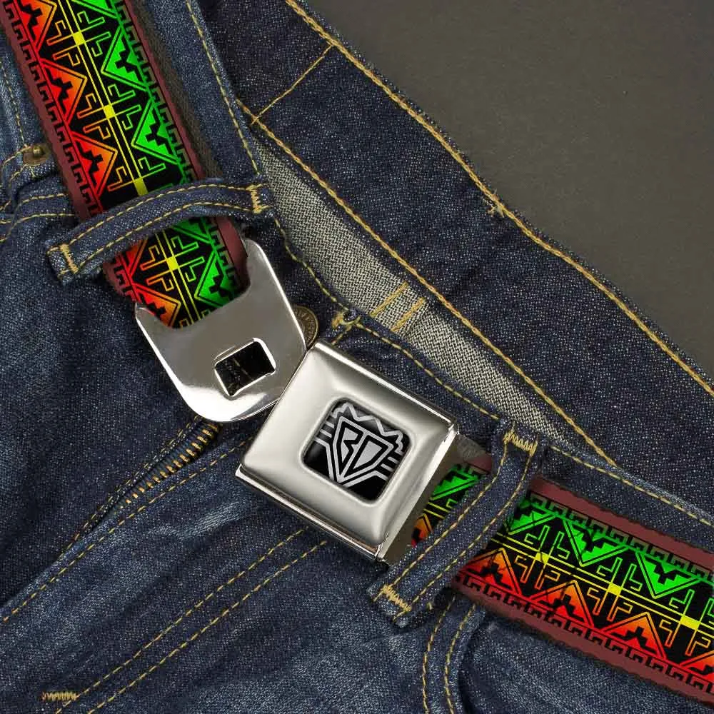 BD Wings Logo CLOSE-UP Full Color Black Silver Seatbelt Belt - Geomteric2 Black/Red/Yellow/Green Webbing