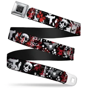 BD Wings Logo CLOSE-UP Full Color Black Silver Seatbelt Belt - Graffiti Men's Webbing