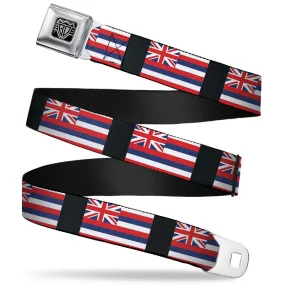 BD Wings Logo CLOSE-UP Full Color Black Silver Seatbelt Belt - Hawaii Flags Webbing