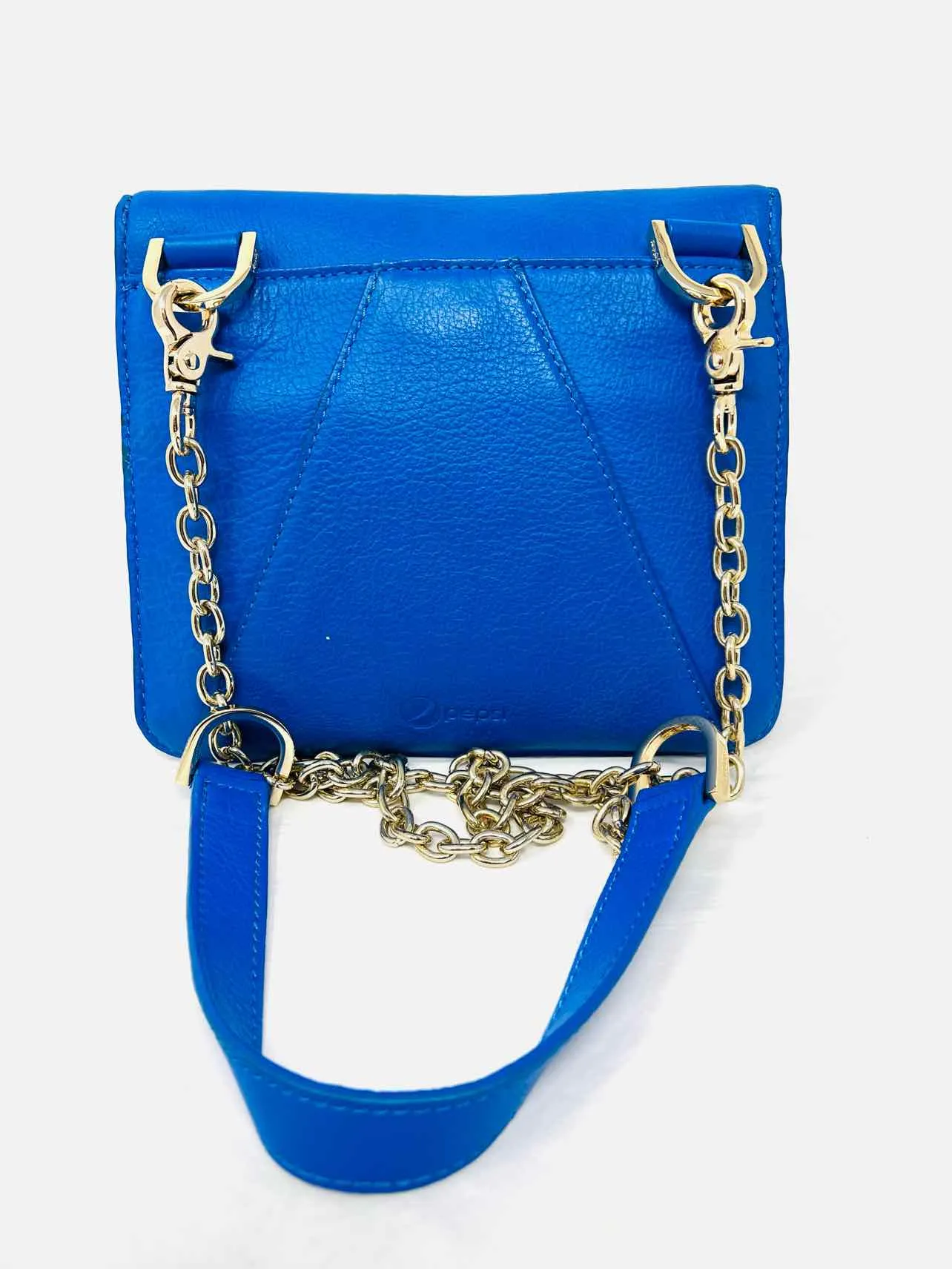 Blue/Gold Chain Leather Designer Crossbody Purse