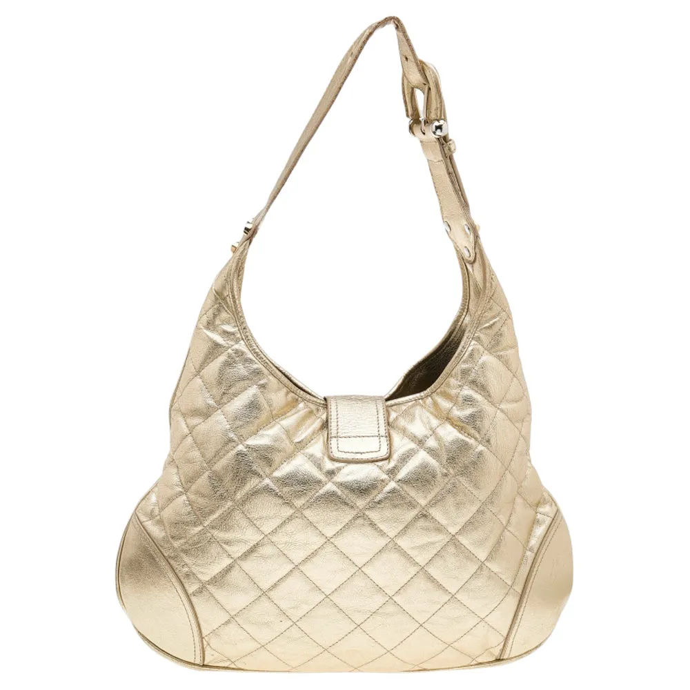 Burberry Metallic Gold Quilted Leather Brooke Hobo