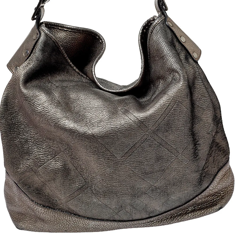 Burberry Metallic Silver Leather Large Hobo