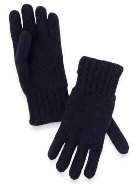 Cashmere Lined Knit Gloves - Blue