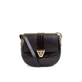 D Shape Shoulder Bag with Croc Effect Design