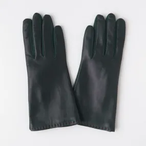 Dark Green Leather Cashmere-Lined Gloves