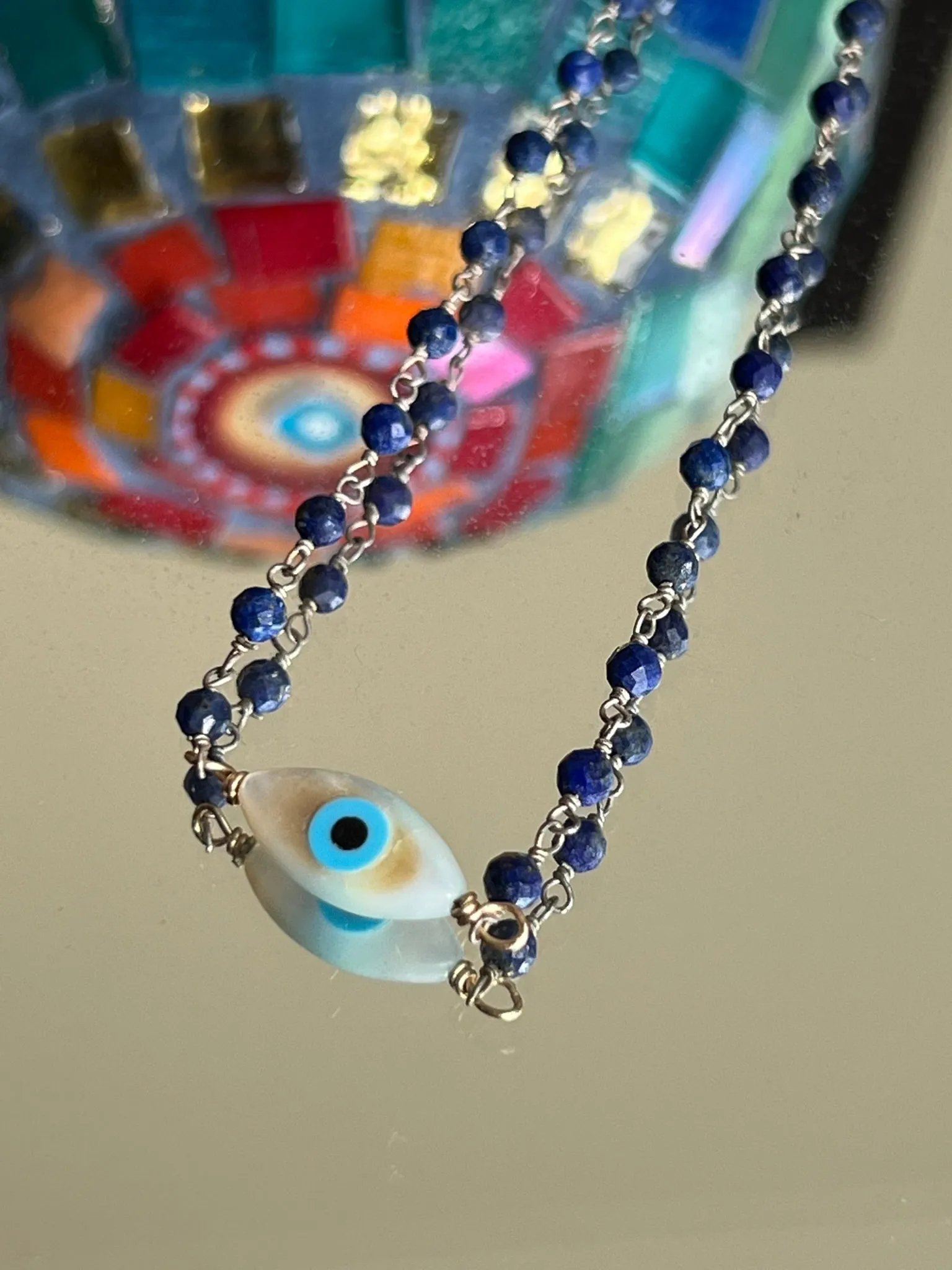 Evil Eye Mother Of Pearl Hematite Necklace