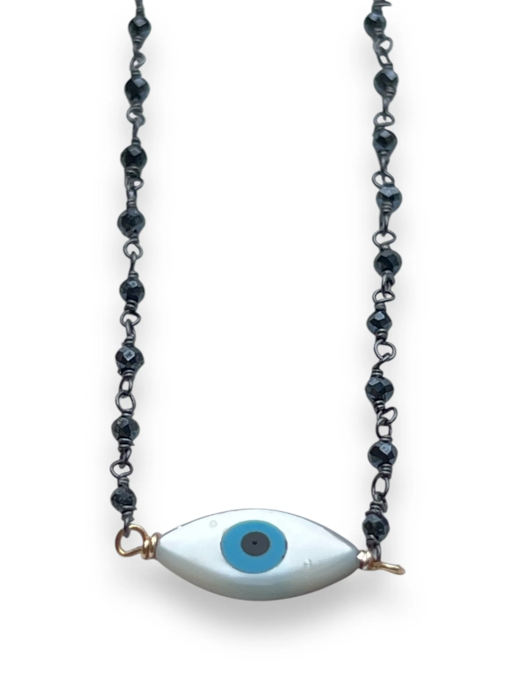 Evil Eye Mother Of Pearl Hematite Necklace