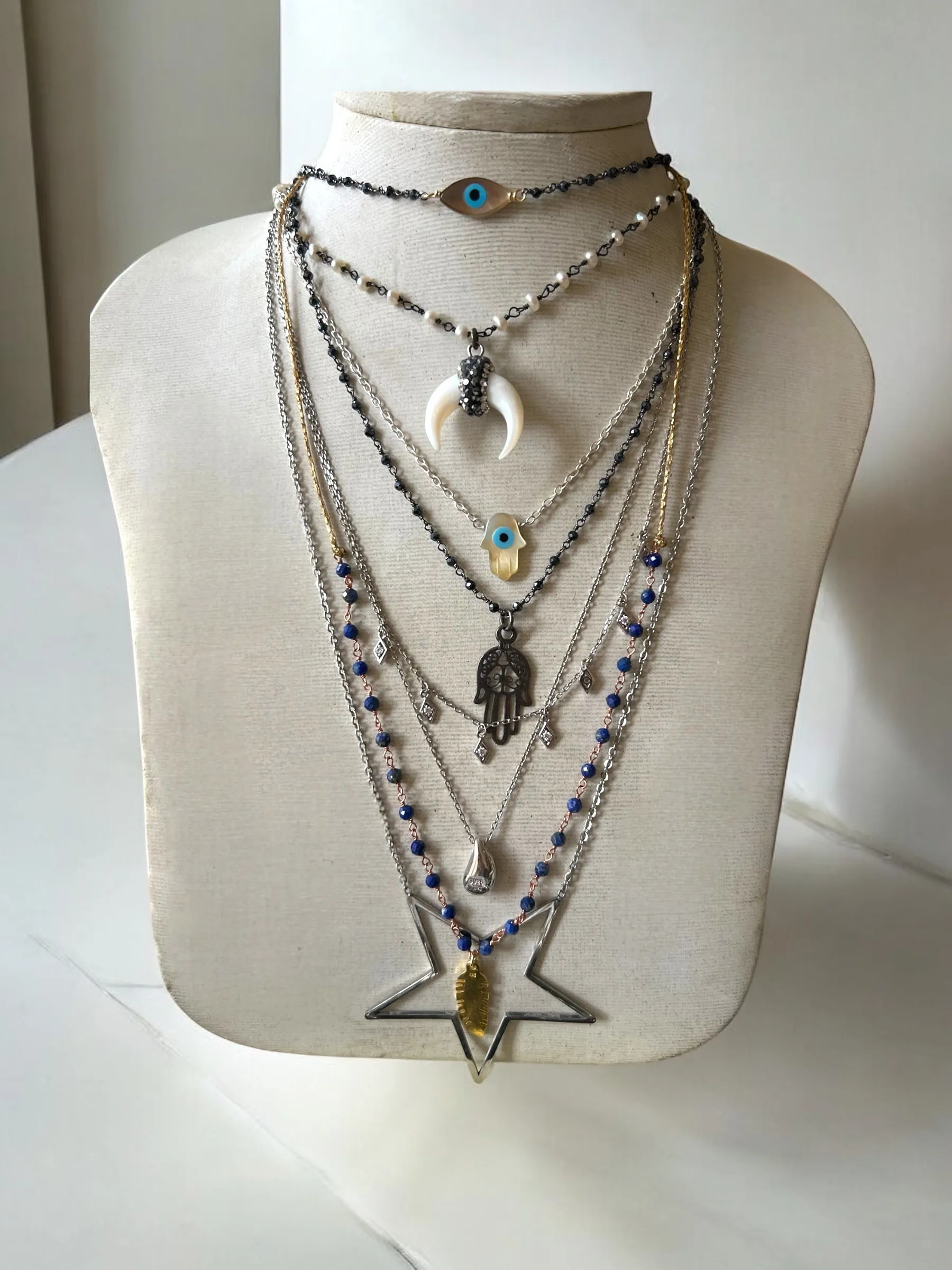 Evil Eye Mother Of Pearl Hematite Necklace