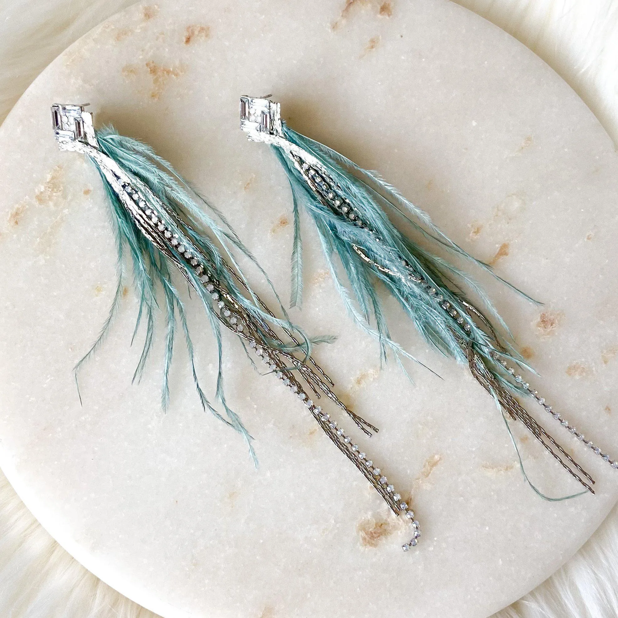 Feather & Rhinestone Duster Earrings - 2 Colors!