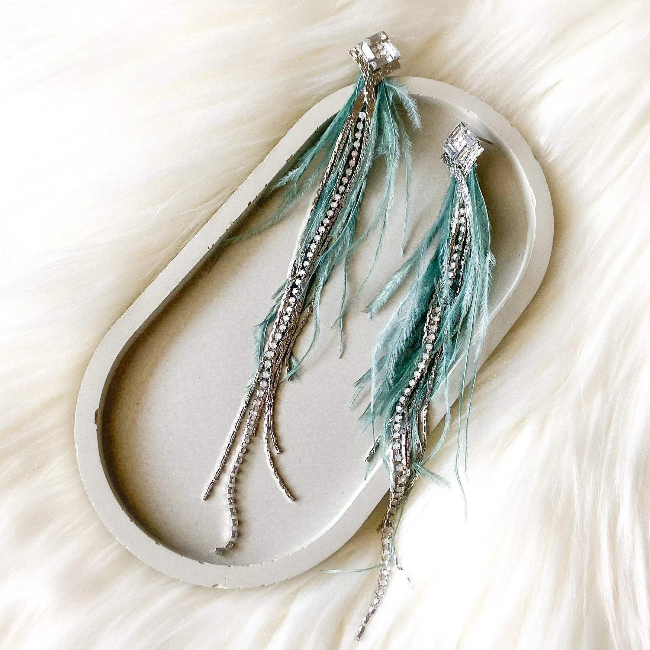 Feather & Rhinestone Duster Earrings - 2 Colors!