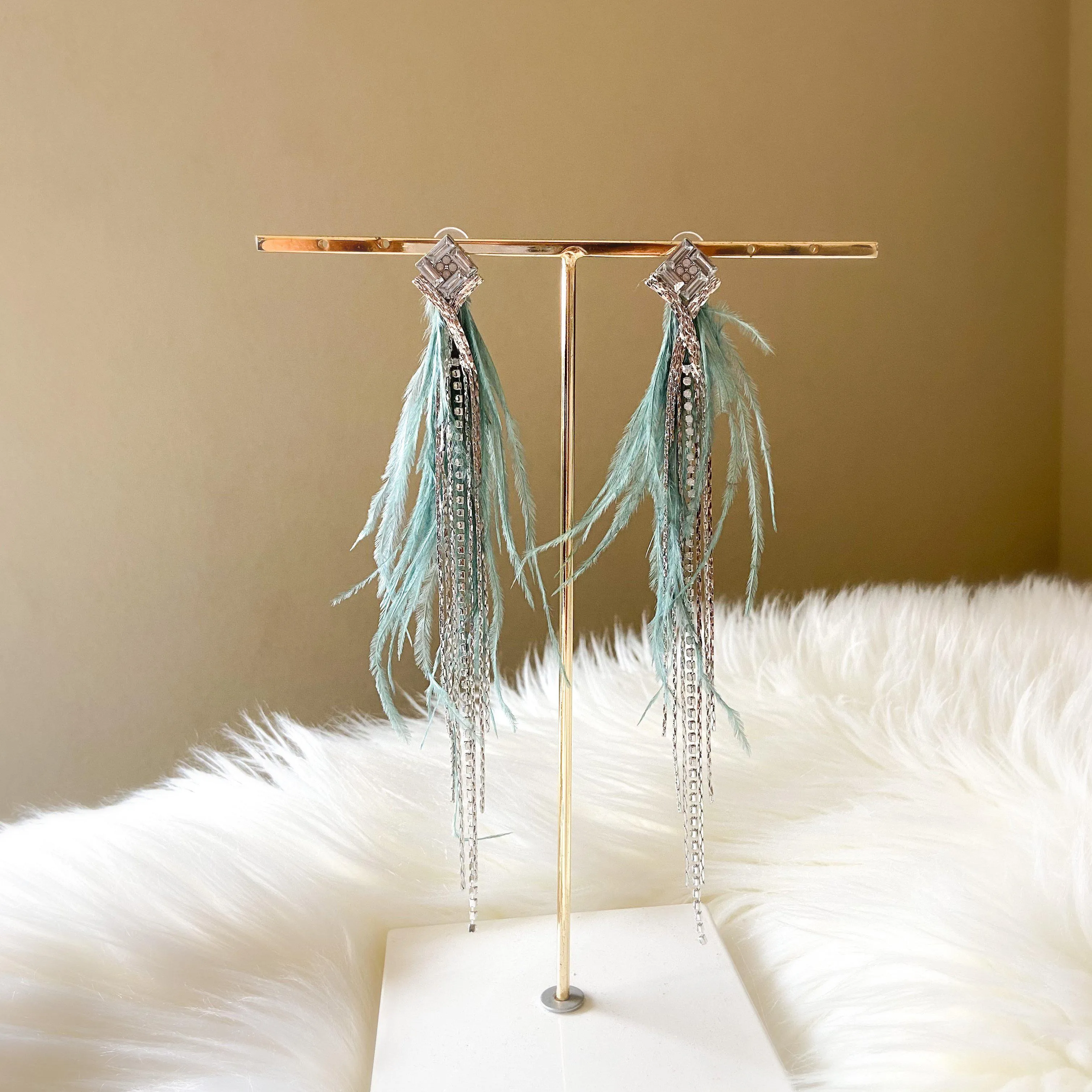 Feather & Rhinestone Duster Earrings - 2 Colors!