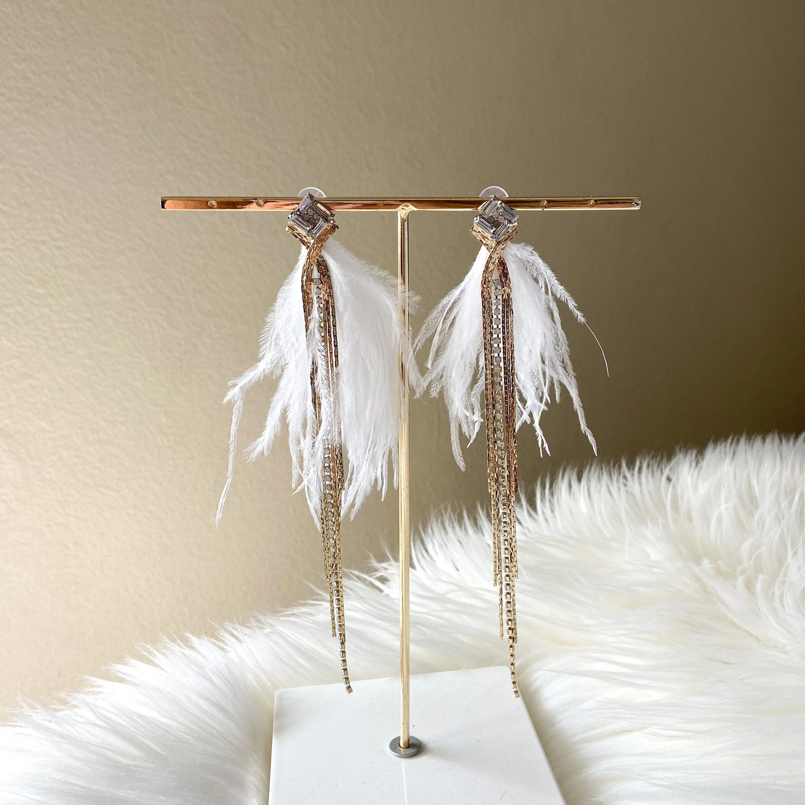 Feather & Rhinestone Duster Earrings - 2 Colors!