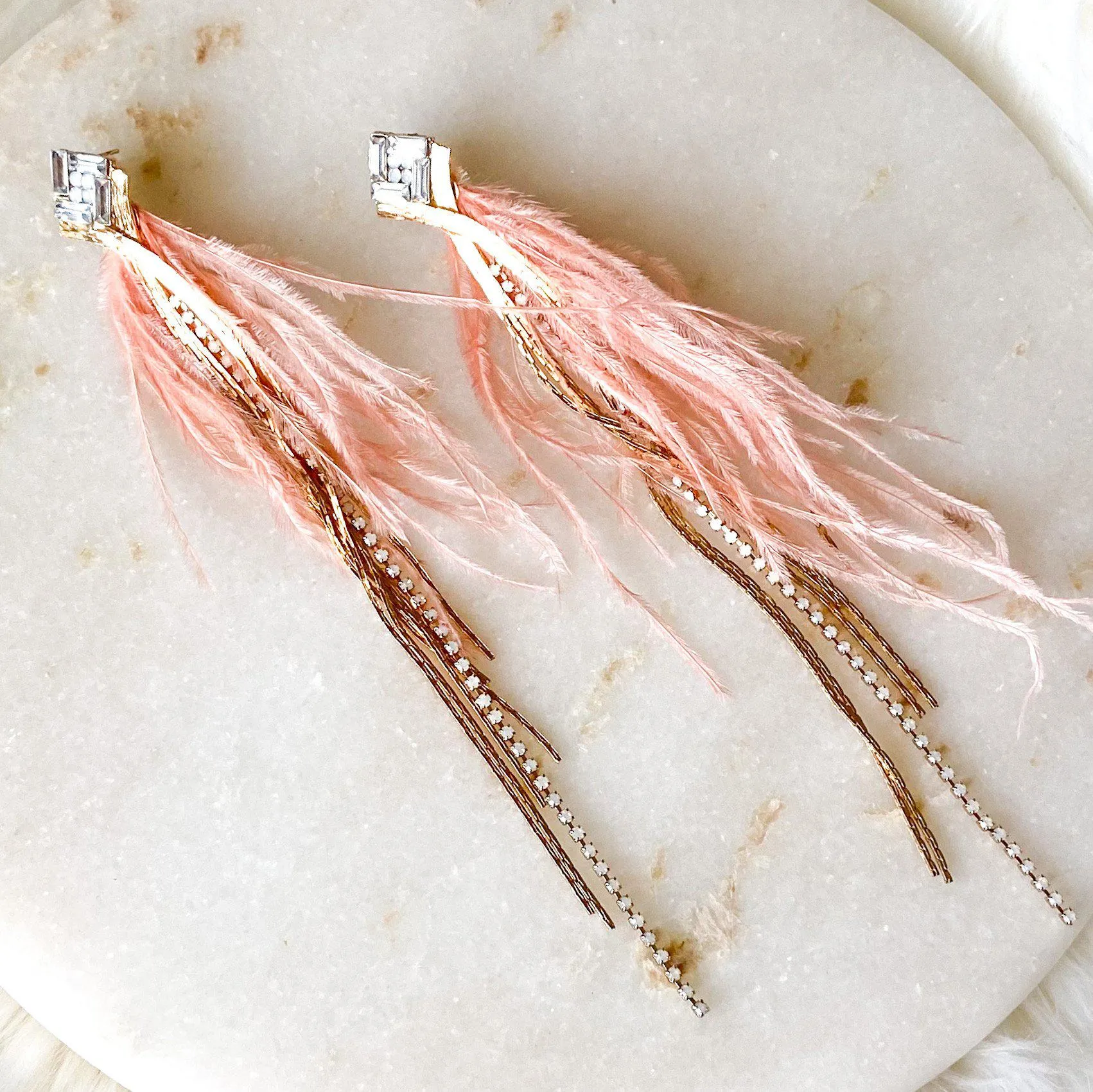 Feather & Rhinestone Duster Earrings - 2 Colors!