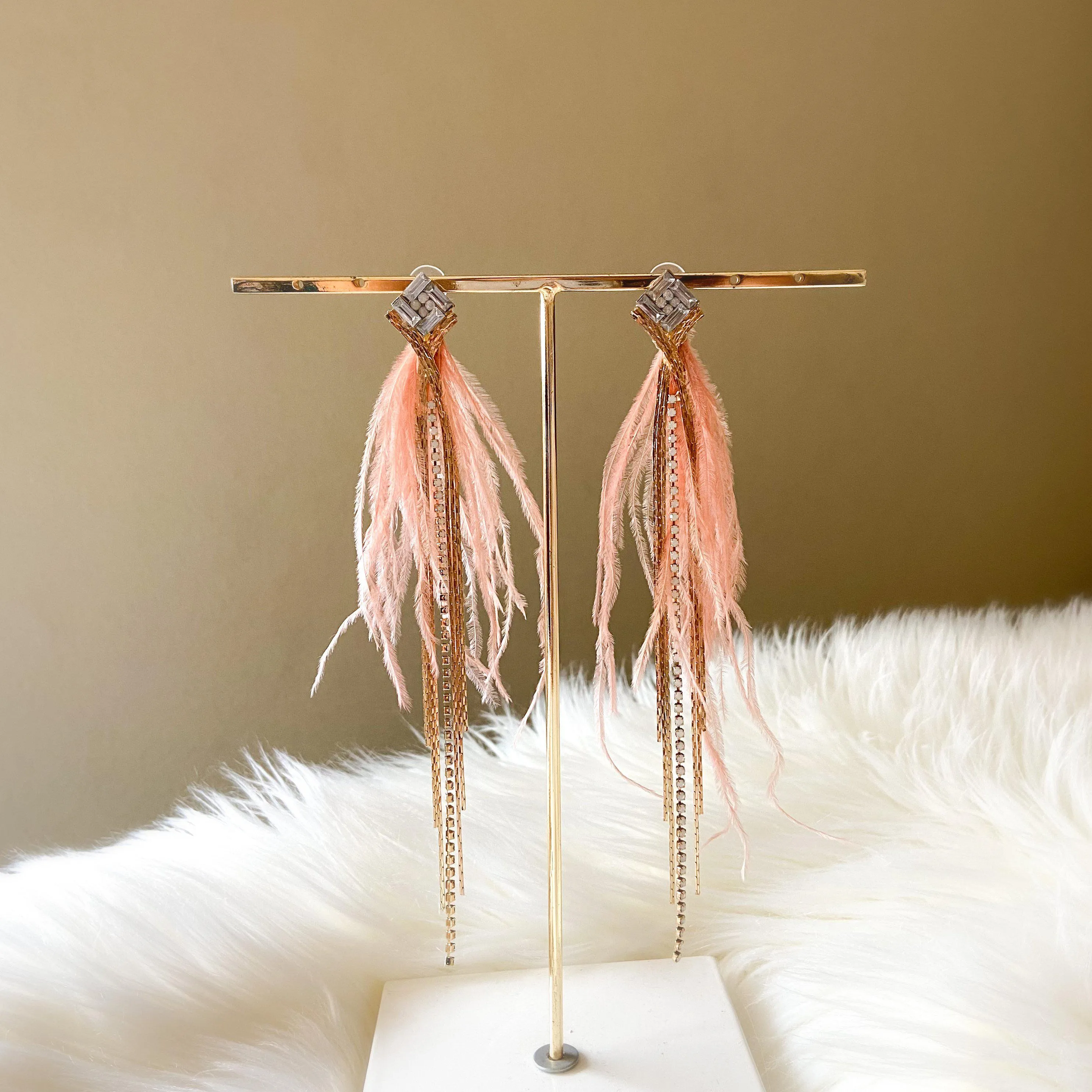 Feather & Rhinestone Duster Earrings - 2 Colors!