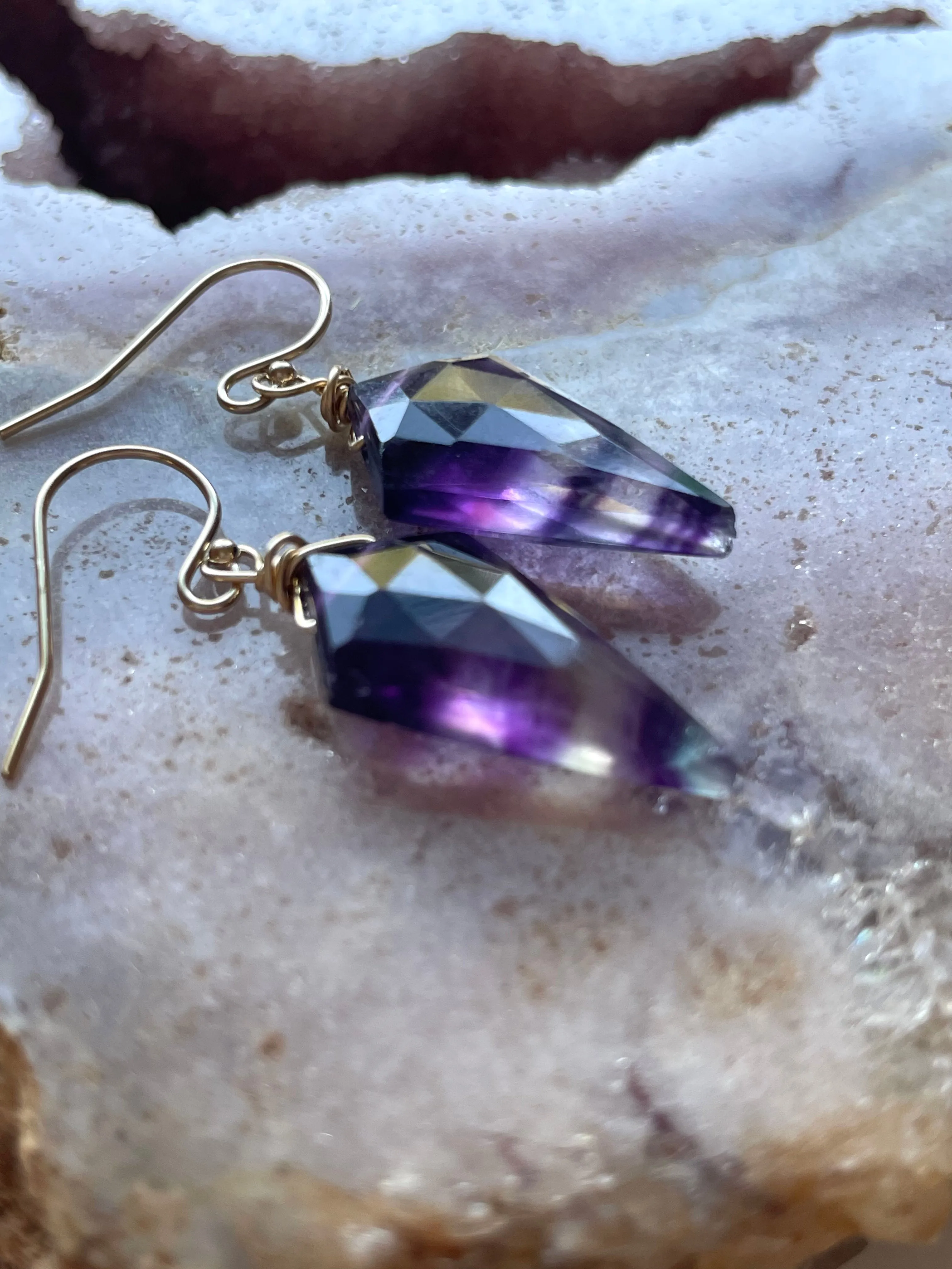 Fluorite Statement Earrings Gold Filled or Sterling Silver