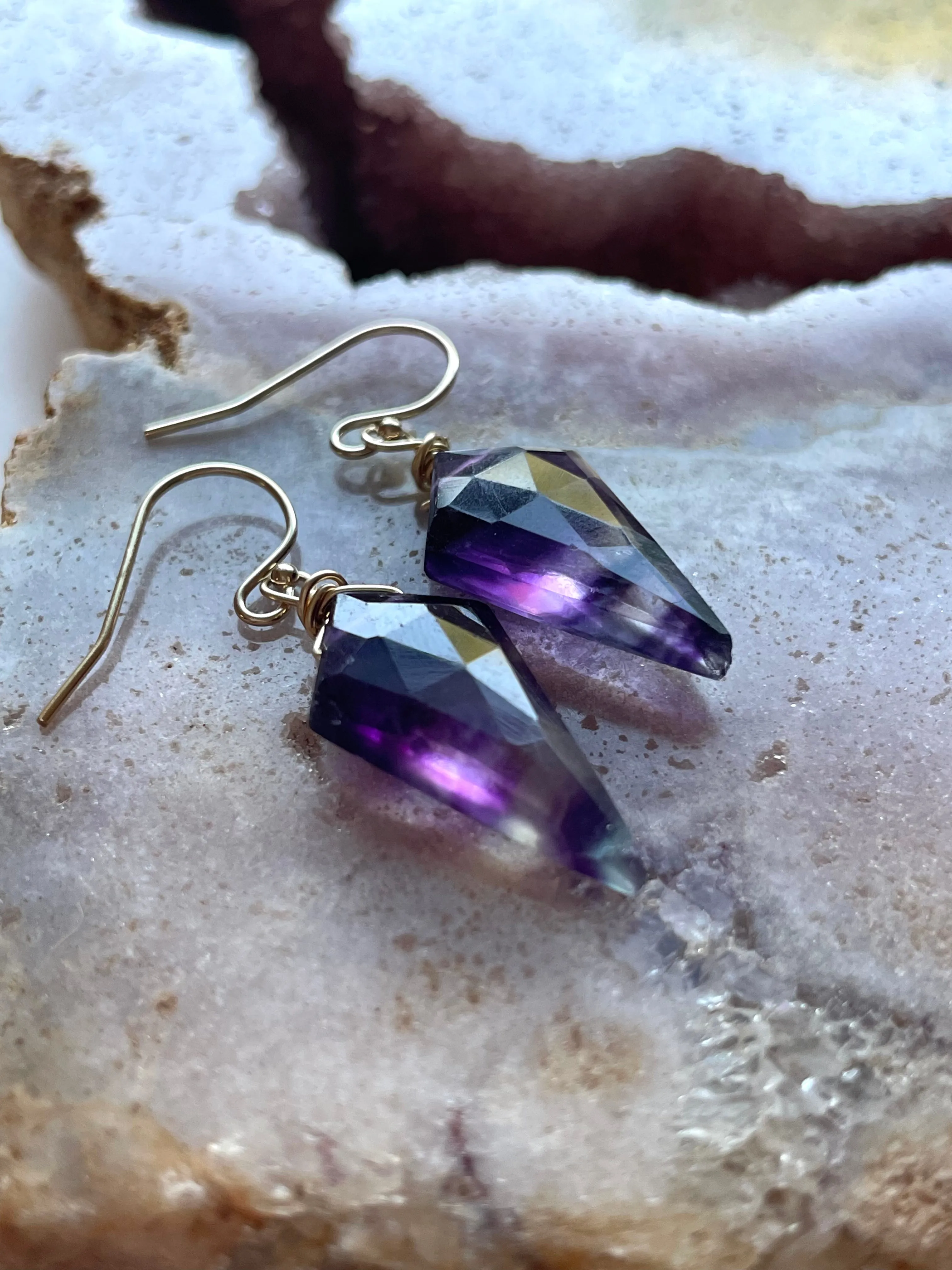 Fluorite Statement Earrings Gold Filled or Sterling Silver