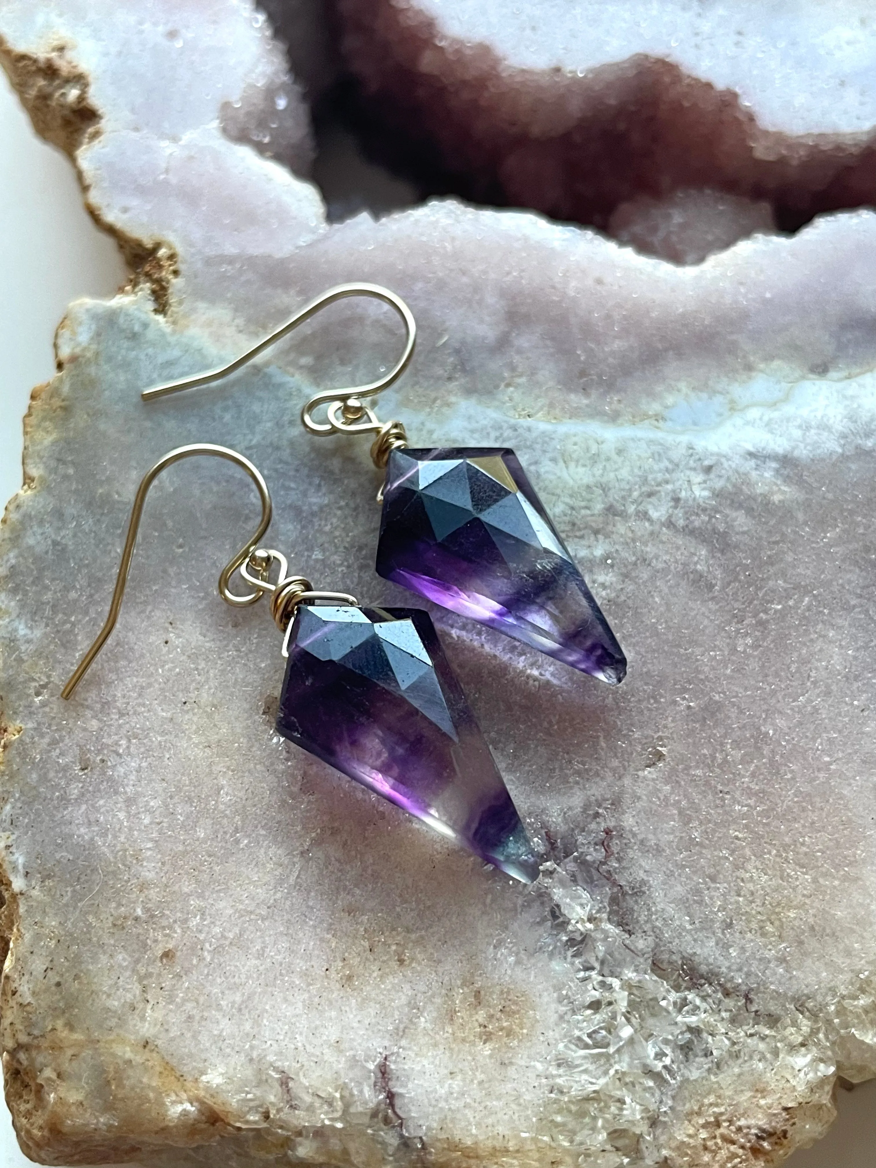 Fluorite Statement Earrings Gold Filled or Sterling Silver