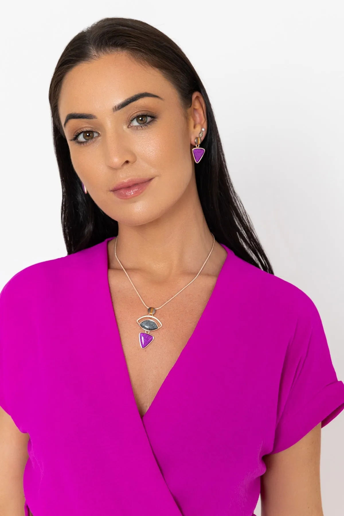 Fuchsia Pendant Statement Earrings