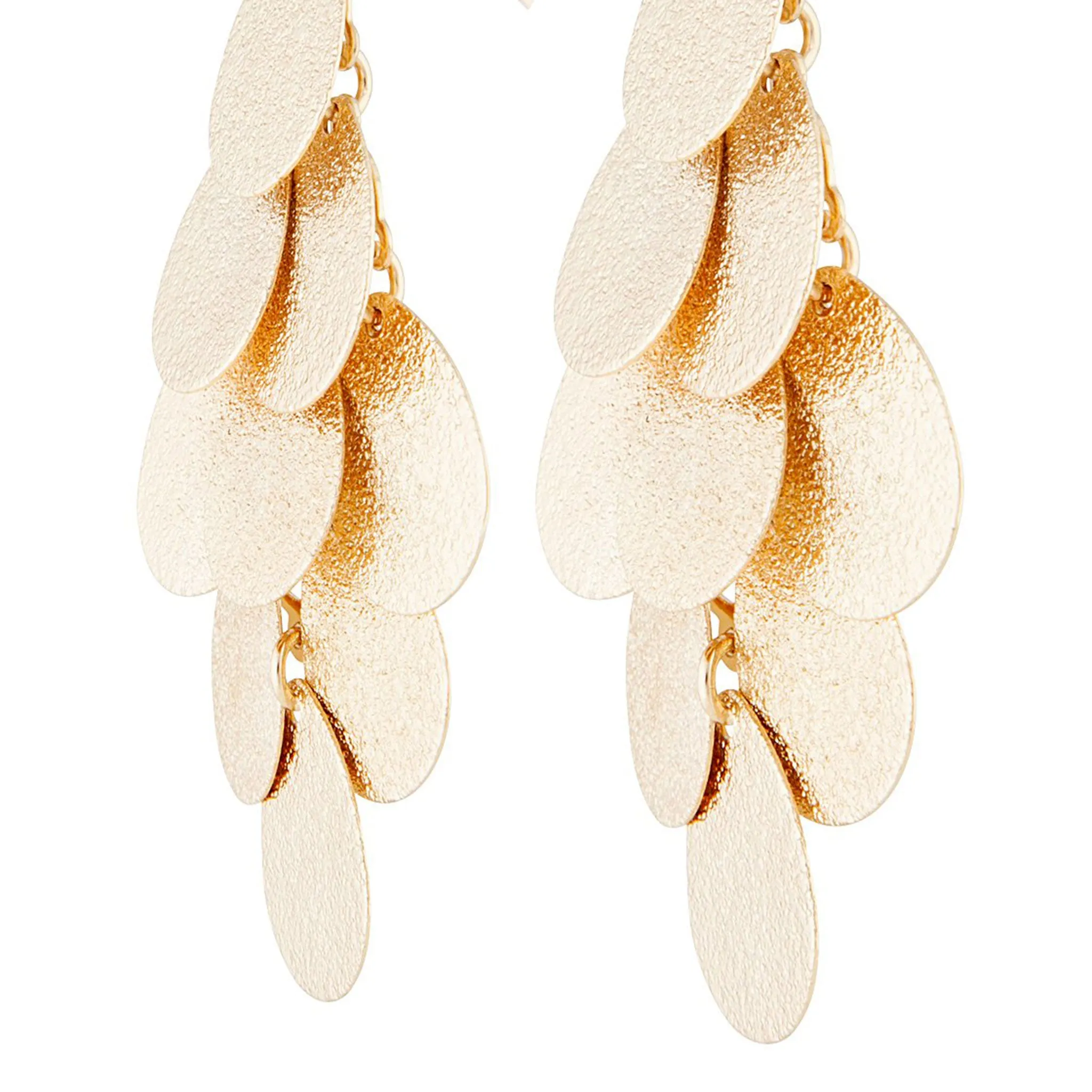 Gold Layered Textured Leaf Drop Earrings